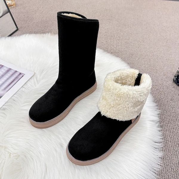 Stiefelschuhe für Frauen Arbeit Frauen Schneestiefel elegant mit niedrigen Heels runden Zehen halb schwarzen Mid -Kalb -Verkauf 39 Demiseason Chic heiß