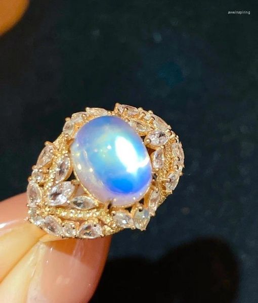 Küme halkaları lr ince mücevherler 18k altın AU750 Sri Lanka Origin Doğal Aytaşı Taş 4.5Ct Kadınlar için Kadın