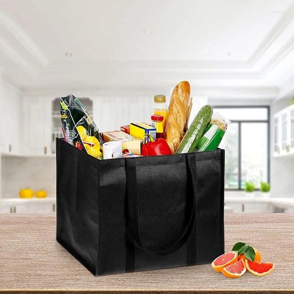 Sacos de compras DOME 5 Pack sacola de compras reutilizável com suporte reforçado ecológico suporte vertical dobrável (preto)