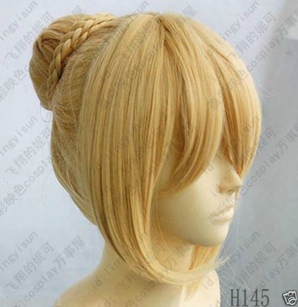 100 nuovissime immagini di moda di alta qualità parrucche piene del merlettogt Fate Stay Night Saber parrucca cosplay colore oro misto4953066