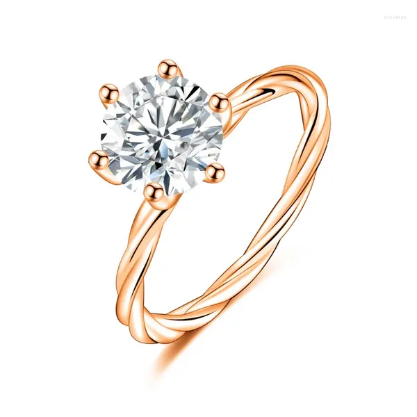 Clusterringe S925 Silber Ring 80 Cent Sechs Krallen Zirkon Vergoldet Rose Grapevine Twisted Arm Minimalistischer Schmuck für Frauen