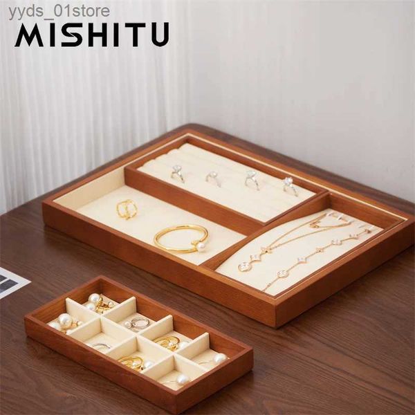 Caixas de joias MISHITU Organizador de bandeja de armazenamento de joias de madeira para anel, brinco, colar, bandeja de exibição de joias, suporte multiuso L240323