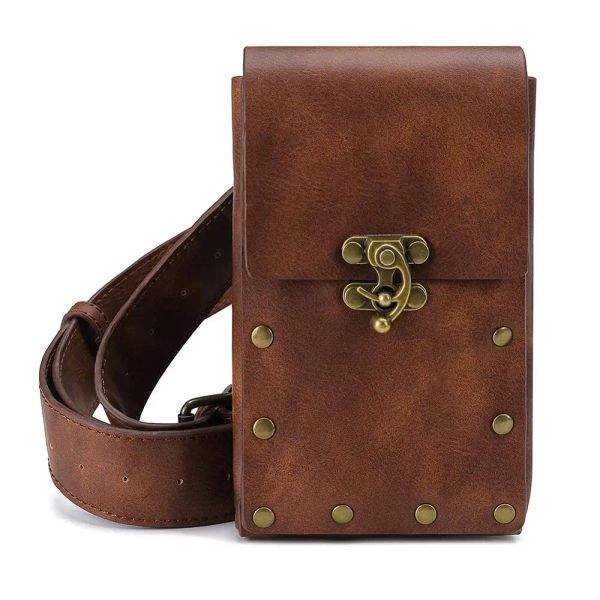 Sacchetti mediocre rinascimentale macinetto pacchetto marrone anello cintura uomo vichinga cavaliere pirata cosplay in pelle retrò tasche accessorio