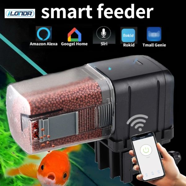 Alimentatori Automatico Acquario Fish Tank Feeder Timing/Wifi Wireless Smart Phone App Altoparlante intelligente Controllo remoto vocale Alimentazione dei pesci
