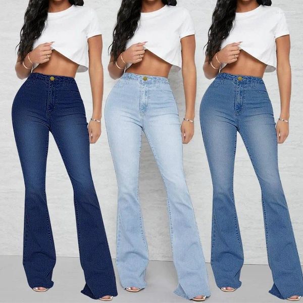 Женские джинсы, темно-синие расклешенные женские узкие джинсовые брюки с высокой талией, весенние женские повседневные ковбойские брюки с высокой талией