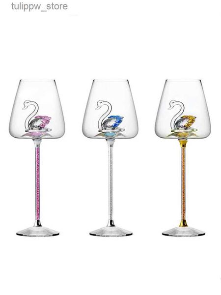 Copos de vinho Swan Crystal Cup para Deusa Handmade Fashion Wine Set Extreme Luxury Club Bordeaux Óculos Queen Sherry Goblet Dropshipping L240323