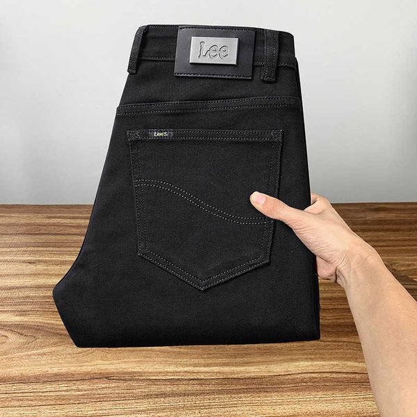 Lee Dex Jeans für Herren, gerader Schnitt, schmal, schwarz, europäischer Herbststil, Business-Freizeithose, Herrenhose