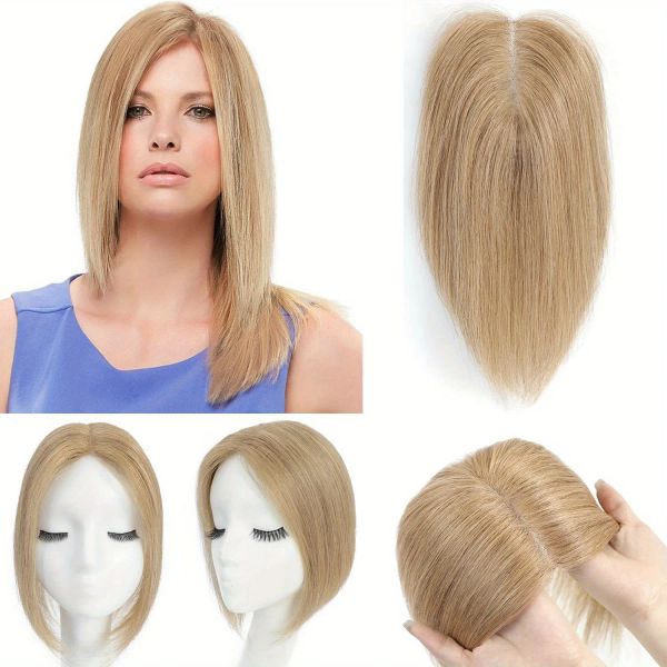 Toppers Damen-Haar-Topper, atmungsaktiv, echtes Echthaar, Perücke, blond, handgefertigt, Spitzenperücke, natürliche Clips in Topper, lockige Haarverlängerungen