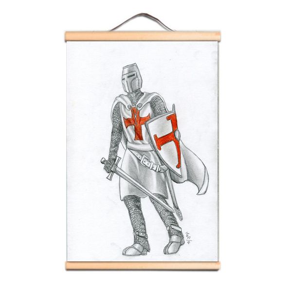 Vintage Cavalieri Templari Wall Art Poster Crociate Armatura Guerriero Appeso a parete Scorrimento dipinto con asse in legno massello Miglior regalo CD34