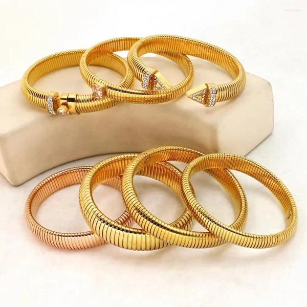 Armreif USENSET Exclusive Design Series Edelstahl-Armband für Damen, mehrschichtig, echt vergoldet, Spirale, Hip-Hop-Schmuck