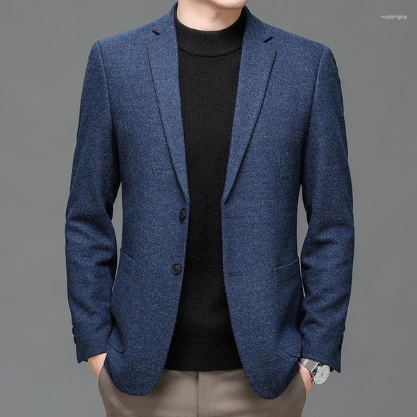 Herrenanzüge England-Stil Männer Blau Grau Wollblazer Frühling Herbst Elegante Schafwolljacke Anzug Männliches Outfit des Tages Büromode