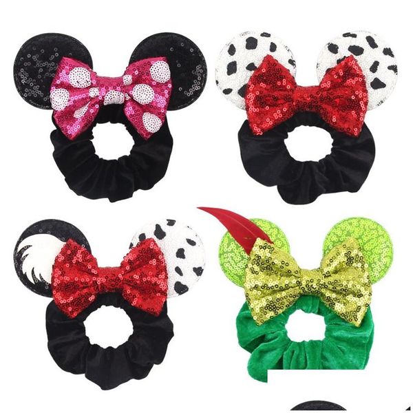 Haarschmuck Hübsche Mausohren Veet Scrunchies Haarband Frauen Elastischer Pferdeschwanzhalter Mädchen Pailletten Schleife für Halloween Weihnachten Dhjcc