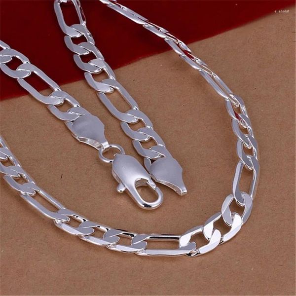 Ketten Charm 925 Sterling Silber 20/24 Zoll Figaro Kette Halskette Für Frauen Männer Mode Punk Hip Hop Schmuck Set Zubehör