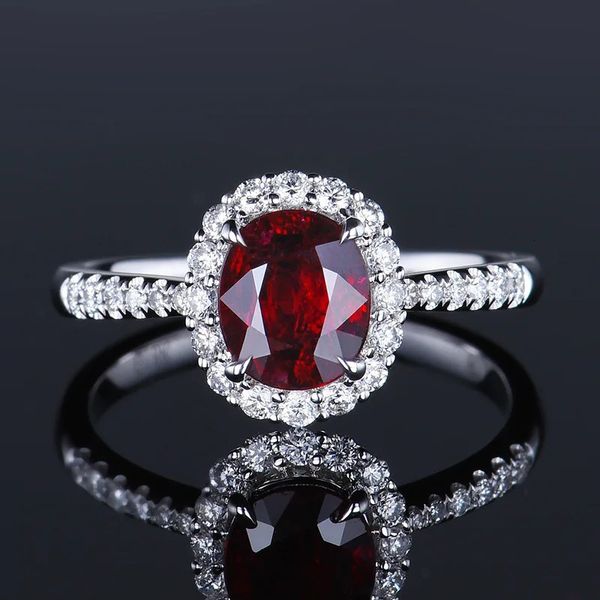 Clássico natural rubi pedra vermelha anéis para mulheres 925 prata esterlina moda aniversário jóias para meninas presente do dia de natal 240323