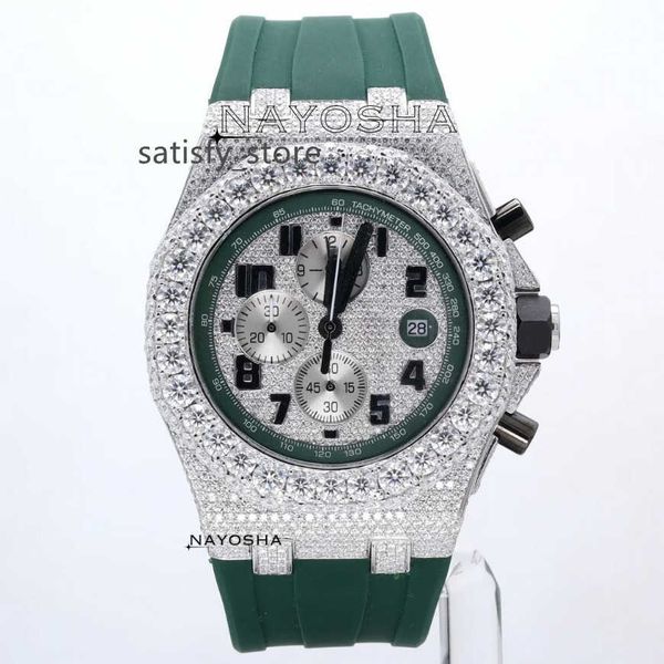 Relógio de pulso de luxo da moda masculina redondo corte brilhante Vvs Moissanite diamante pulseira de borracha relógios de quartzo