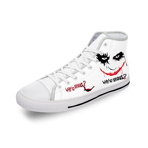 Sapatos palhaço Joker Face piada por que pano branco de pano branco 3D Sapatos de lona de capa alta homens homens tênis leves leves respiráveis