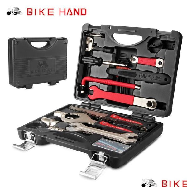 Luci per bici Bikehand Bicicletta 18 in 1 Cassetta degli attrezzi Kit di strumenti di servizio di manutenzione professionale Strumenti di riparazione Mtb Road Mtifunction Yc728 Drop Dhkur