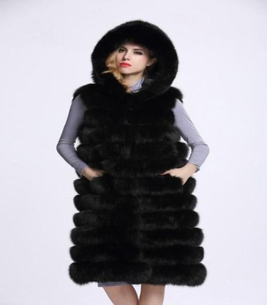 Casaco de pele artificial inverno casaco fofo com capuz de pele falso vison raposa colete de pele feminino longo senhoras coletes85157259717026