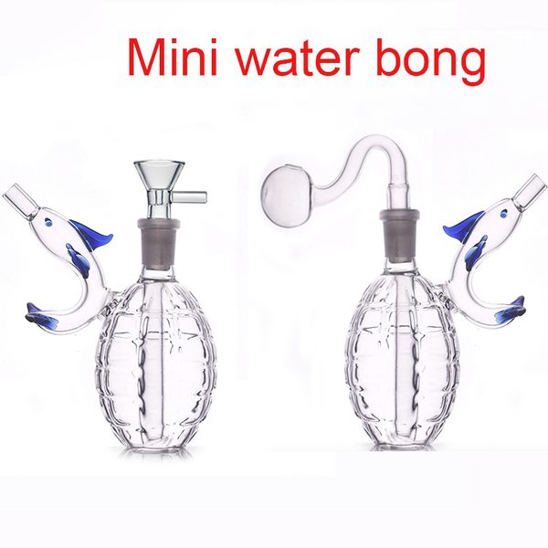 Atacado Mini bonito cachimbo de água granada criativa com golfinho forma de desenho animado 14mm junta feminina vidro de água dab plataforma de petróleo bong com tabaco erva seca fumar tigela