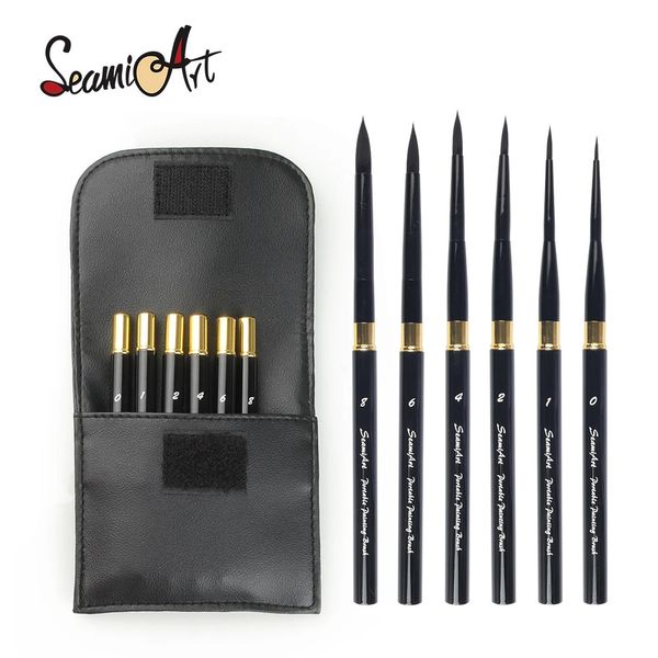 SeamiArt Set da 6 pezzi con borsa portatile per pennelli in PU, supporto corto divisibile, pittura per diario ad acquerello per materiali artistici 240320