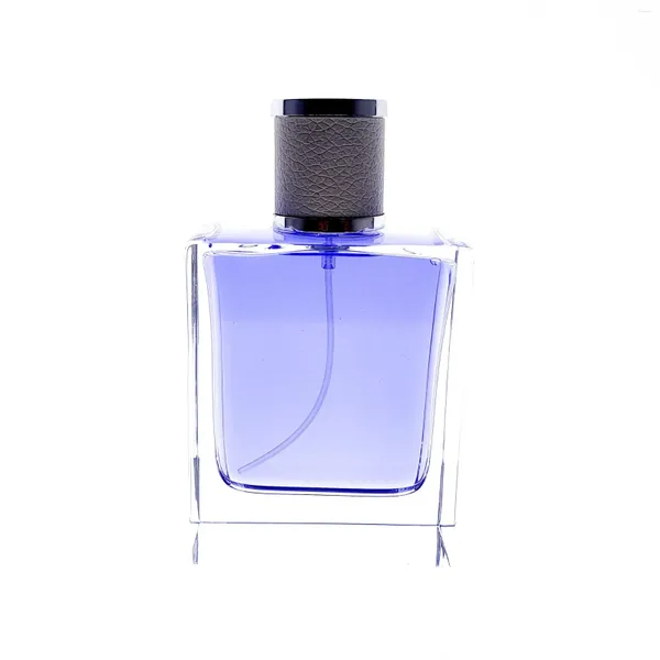 Garrafas de armazenamento Frasco de perfume de cristal 100ml quadrado polido vidro branco fundo grosso baioneta tampa de couro spray