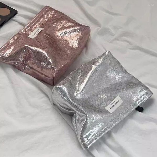 Astucci per cosmetici Astuccio con paillettes lucide Astuccio per organizer per gioielli da viaggio di grande capacità Astuccio per trucco rosa Per la cura della pelle portatile