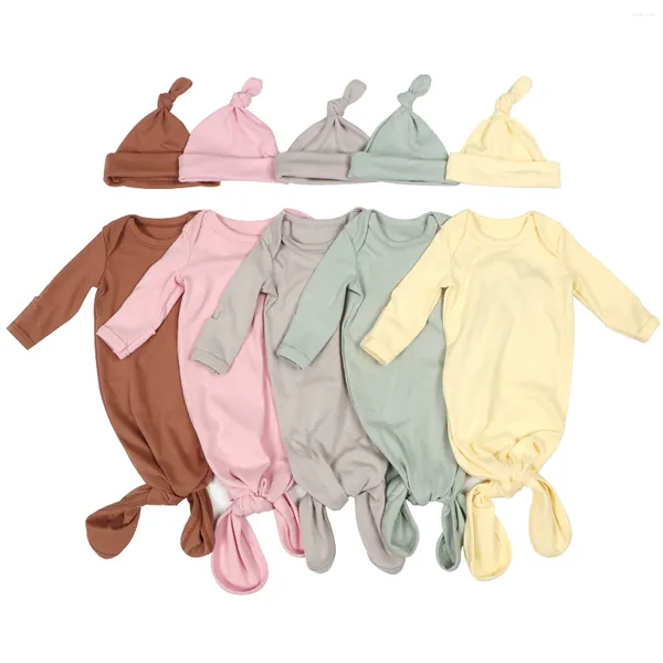 Cobertores atados vestido de bebê criança nascido saco de dormir sacos infantil sólido manga longa cobertor swaddle envoltório chapéu 2 pçs roupas de cama