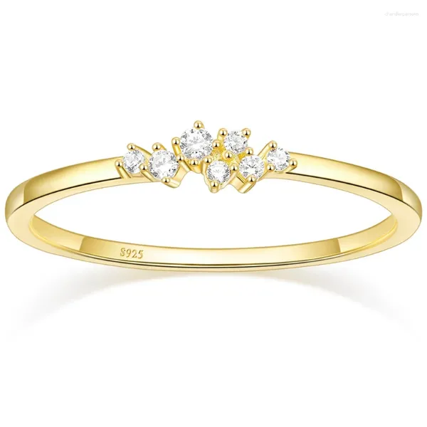 Cluster-Ringe, luxuriös, 1,5 mm, 925er Sterlingsilber, 14 Karat vergoldet, CZ-Ehering, zierlicher, stapelbarer Zirkonia für Damen
