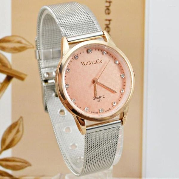 Relógios de pulso marca womage relógio feminino aço completo analógico quartzo-relógio moda casual malha relógios relogios femininos