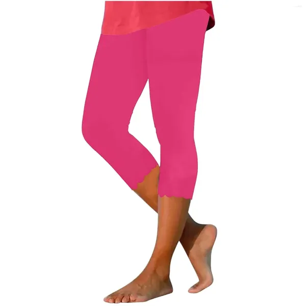 Pantaloni da donna Estate Leggings da donna Cropped Solido a vita alta attillati per la corsa Yoga Allenamento in palestra Alla moda Semplice