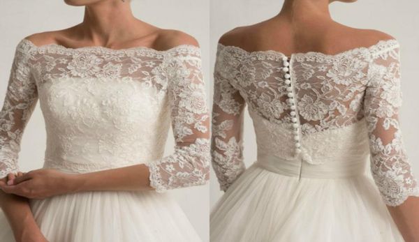 Giacca da sposa in pizzo per abiti da sposa senza spalline Eleganti giacche da sposa in pizzo a maniche lunghe Accessori da sposa bianchi Applique Avorio9986269