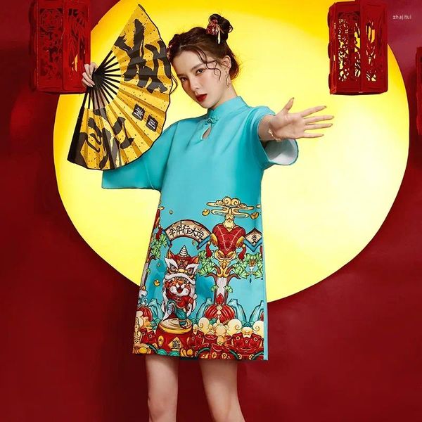 Abiti da festa Donna Taglie forti Abito cheongsam Estate Colletto alla coreana migliorato Moda moderna Allentato Casual Qipao Donna Bellissimi abiti Veste