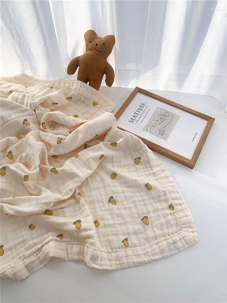 Одеяла, хлопково-марлевая муслиновая пеленка с детским принтом, постельное белье для новорожденных девочек и мальчиков, аксессуар для спального одеяла