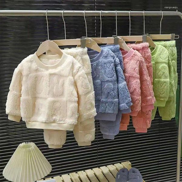 Conjuntos de roupas outono inverno bebê meninas roupas para crianças meninos mais lã quente camisola topos calças 2pcs outfits terno