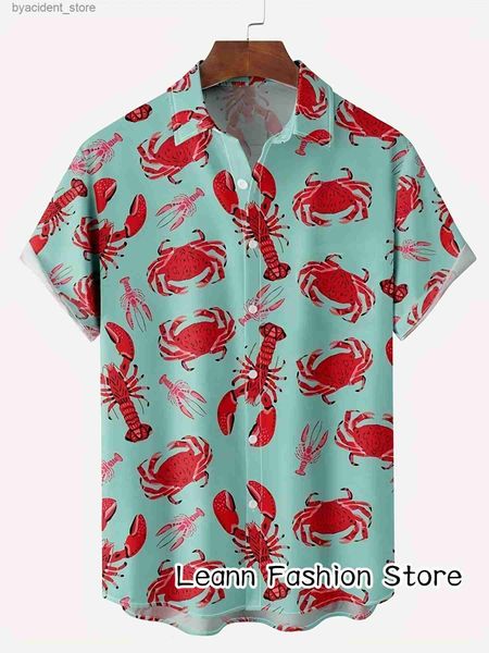 Camisas casuais masculinas moda verão praia camisa caranguejo lagosta impressa camisa casual camisa casual férias havaianas roupas de manga curta l240320