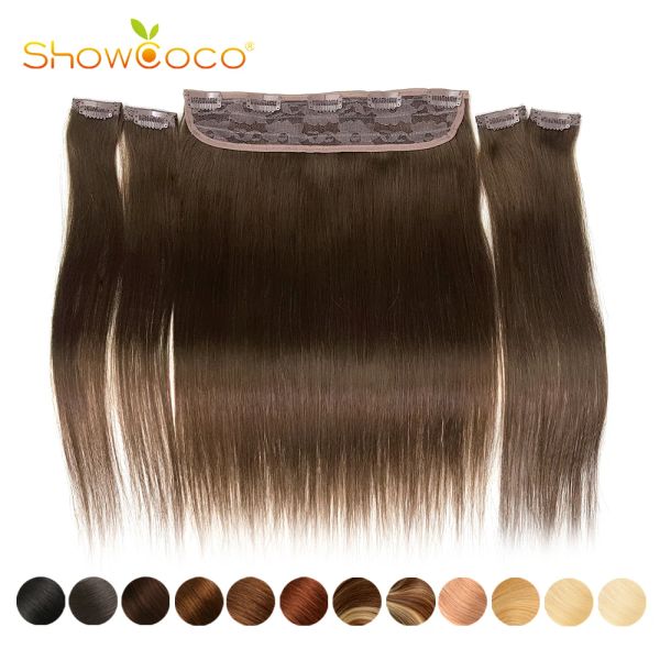 Peça showcoco clipe de uma peça em extensões de cabelo humano sedoso em linha reta 100% remy grampo de cabelo total 5 peças/set 180g grampos de cabelo