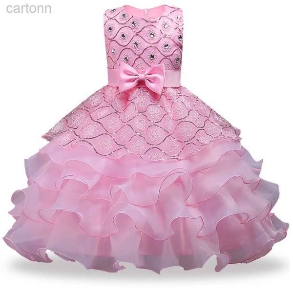 Abiti da ragazza Neonata Abito da principessa ricamato in seta dorata Abito da tutu con paillettes per bambini Abito da festa per bambina con fiori Abbigliamento per ragazza 24323