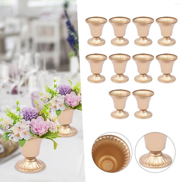 Vasos 10 pçs retro trompete ouro metal mesa de casamento centerpieces suprimentos desktop flor vaso vela titular decoração casa