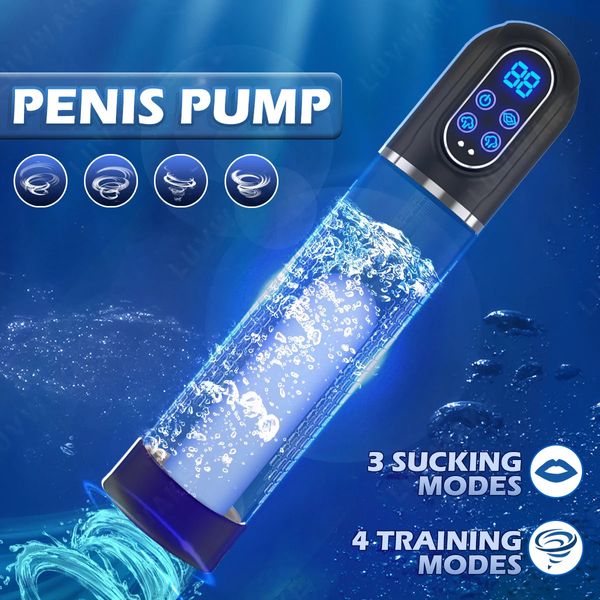 IPX7 Su Geçirmez Elektrik Penis Pompası Vakum Büyütme Daha Büyük Emme Oyuncakları İçin Dayanıklılık Eğitmeni Erkek Mastürbator 240312