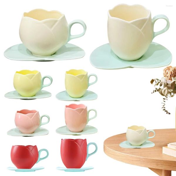 Coffee Pots Tulipp Cup com pires Dripção de cerâmica Creative Vintage Tea Caneca para a tarde em casa