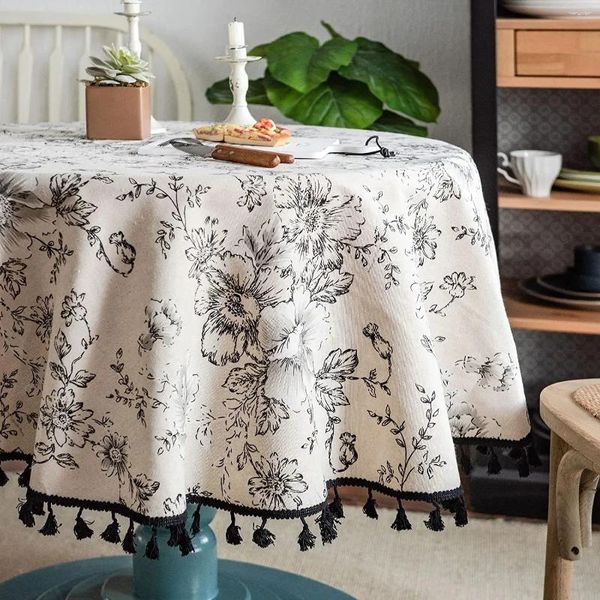 Tovaglia Circolare In Cotone E Lino Con Nappa Jacquard Antipolvere Per La Decorazione Della Sala Da Pranzo