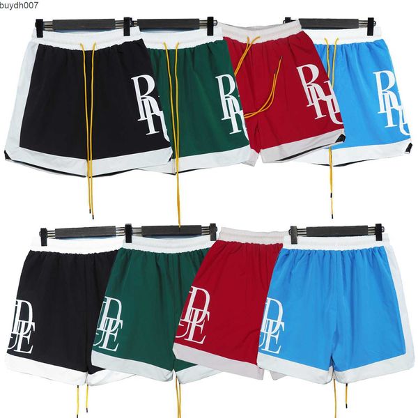 Shorts masculinos designer marca rhudes novo verão cor bloqueio impresso bloqueio de cor para esportes versáteis de rua alta e capris casuais