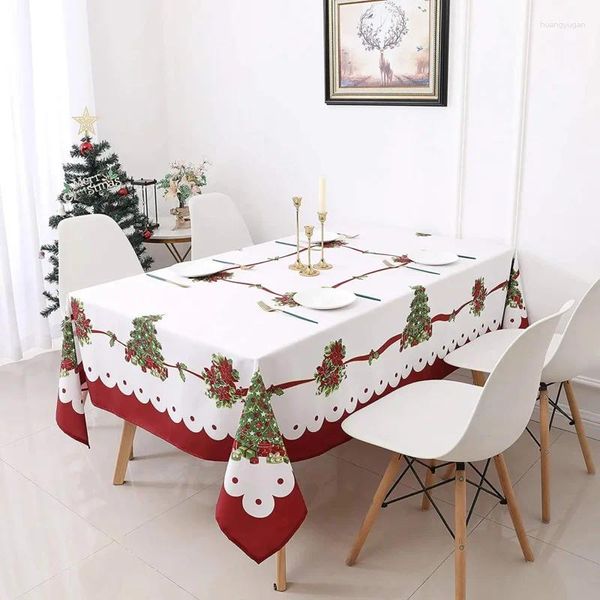 Tischdecke Weihnachten Floral Leinen rechteckig für Küche Dekor Anti-Flecken Esstischdecke Hochzeit Abdeckung