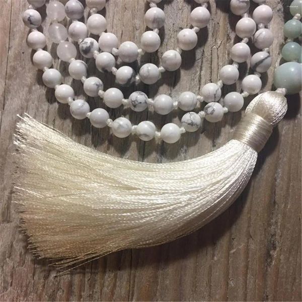 Tartgın 8mm Amazoniumite Quartz Howlite 108 Boncuklar Tassel Kolye Klasik Bohem Hediye Yenilikçi Gençler Manevi Arayanlar Ahşap