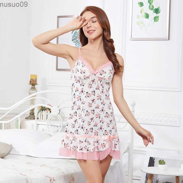 Abbigliamento da casa imbracatura in rete floreale in camicia da notte in camicia femminile e versioni coreane e giapponesi estive con stampa sottile di grandi dimensioni homl2403