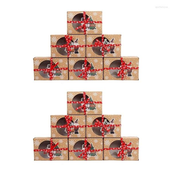 Envoltório de presente -24pcs caixa de biscoito de Natal comida segura papel kraft cozimento para embalagem bolos pastelaria em festas conjunto