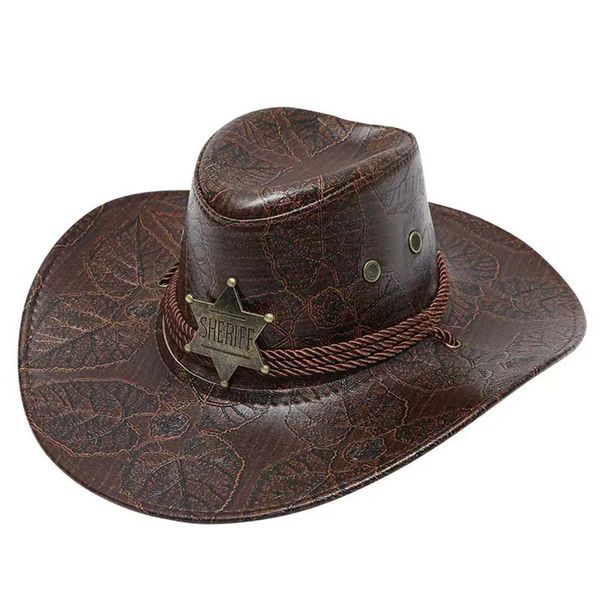 Retro xerife boné ocidental chapéu de cowboy masculino protetor solar com corda de vento boné de soldado de soldado de turismo de montanhismo ao ar livre 240312