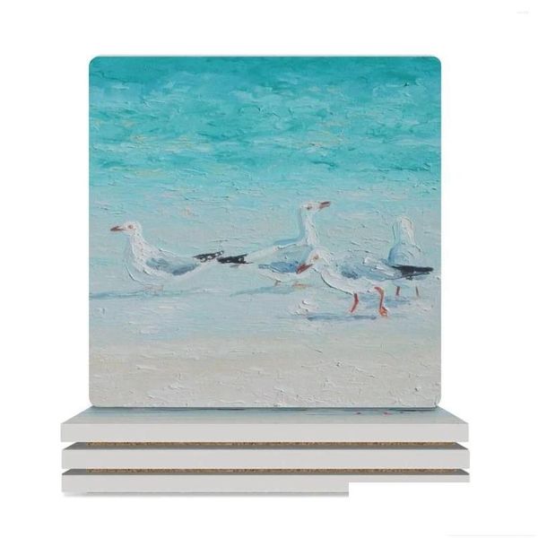 Tapetes Almofadas Tabela Seagls Reunião de Mentes Cerâmica Coasters Quadrado para Cerâmica Stand Set Personalizado Drop Delivery Home Garden Kitchen Di Otch0