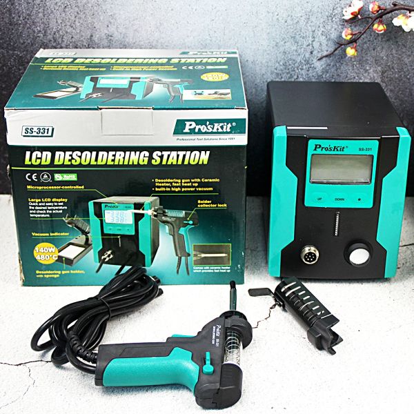 Suggerimenti Display digitale Pistola di aspirazione per saldatura elettrica Pro'skit Ss331h Esd Lcd Digital Bga Tin Pump Tavolo di aspirazione Assorbe dissaldatura a caldo