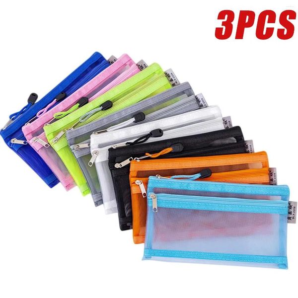 Sacos de armazenamento 1/3pcs Transparente Zipper Pencil Case Malha A6 Bills Bag Clear Nylon Maquiagem Bolsa Portátil Exame Papelaria